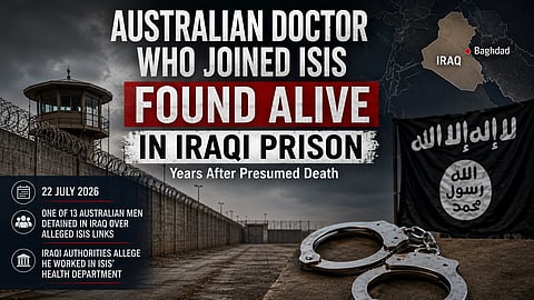 Text on poster with police and handcuffs and iraq map.