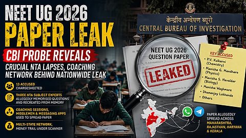 Poster with text on left and magnifyglass, post it nite and India's map below.