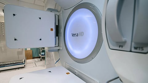Close-up of Versa HD radiotherapy machine in a clinical setting
