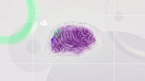 Illustration of Brain with purple net inside.