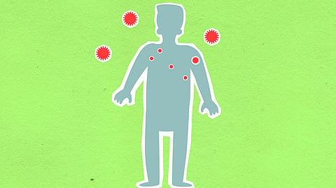 illustration of a man surrounded by viruses