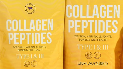 Showcase of Correxiko collagen peptides with vibrant yellow packaging