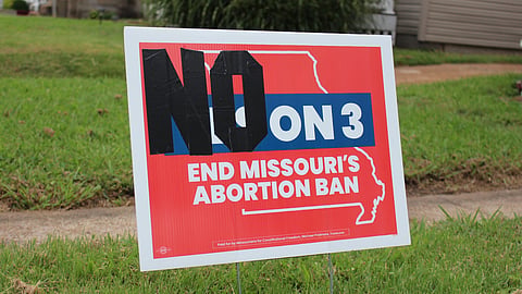 A placard showing support for abortion