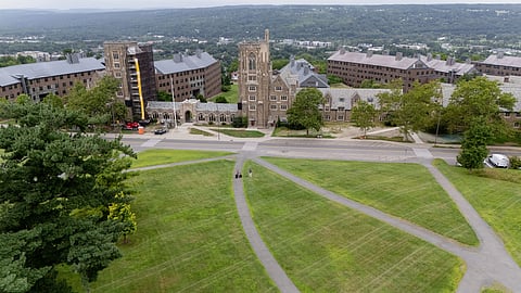 Green grounds and Cornell University campus.