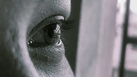 close up of human eye with long eyelashes