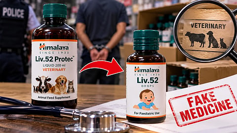 An illustration of medicine bottles of Himalaya kept on table with stethoscope and magnify glass on sides.