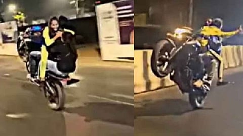 സോഷ്യൽ മീഡിയയിൽ വൈറലാവാൻ മുന്നിലും പിന്നിലും യുവതികളെ ഇരുത്തി അഭ്യാസം; യുവാവ് അറസ്റ്റിൽ (വീഡിയോ)