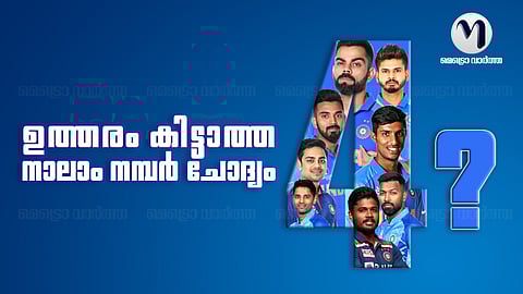 ഇന്ത്യയുടെ നാലാം നമ്പർ പൊസിഷനിലേക്കു പരിഗണിക്കുന്നത് ആരെയൊക്കെ? വിരാട് കോഹ്‌ലി, കെ.എൽ. രാഹുൽ, ശ്രേയസ് അയ്യർ, ഇഷാൻ കിഷൻ, സൂര്യകുമാർ യാദവ്, സഞ്ജു സാംസൺ, ഹാർദിക് പാണ്ഡ്യ, തിലക് വർമ...