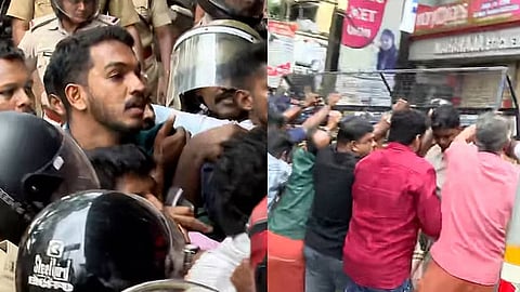കോട്ടയത്തെ വ്യാപാരിയുടെ ആത്മഹത്യ: ബാങ്കിലേക്ക് ഡിവൈഎഫ്ഐ നടത്തിയ മാർച്ചിൽ സംഘർഷം