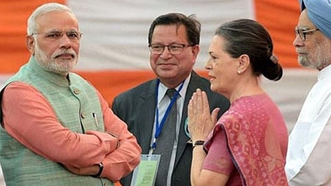 PM Narendra Modi, Congress leader Sonia Gandhi & former PM Manmohan Singh.