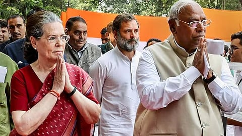 Sonia Gandhi, Rahul Gandhi and Mallikarjun Kharge.