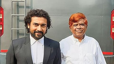 ജയ് ഭീം സിനിമയുടെ സെറ്റിൽ സൂര്യക്കൊപ്പം ജസ്റ്റിസ് കെ. ചന്ദ്രു.