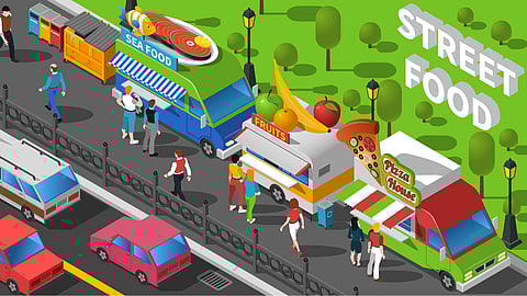 Street food hub concept illistration
