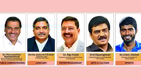 മുൻ മന്ത്രി തിരുവഞ്ചൂർ രാധാകൃഷ്ണൻ, ഹൈക്കോടതി ജഡ്ജി വി.ജി. അരുൺ, വിസാറ്റ് ആൻഡ് യുണിസിസ് ഗ്രൂപ്പ് ഓഫ് കമ്പനീസ് ചെയർമാൻ രാജു കുര്യൻ, നടൻ വിജയരാഘവൻ, ഒളിമ്പ്യൻ ജിൻസൺ ജോൺസൺ