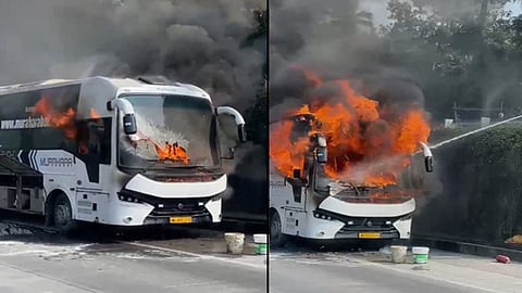 Tourist bus fire in kazhakoottam