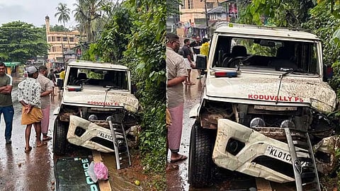 Police jeep hits electric pole; police officer injured