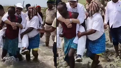 MP carried by villagers flood inspection bihar