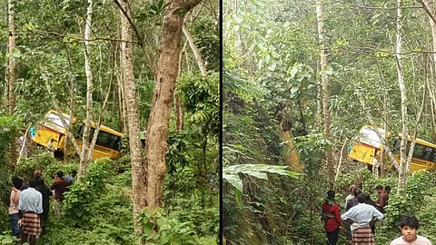 accident as school bus overturns on kollam road
