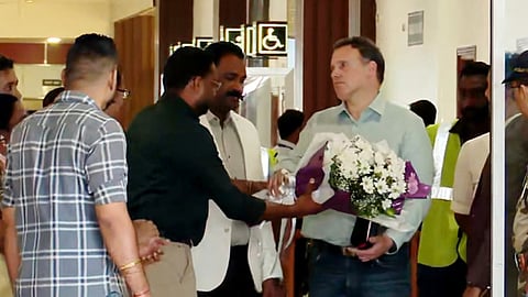 argentina team manager hector daniel cabrera visits jawaharlal nehru stadium