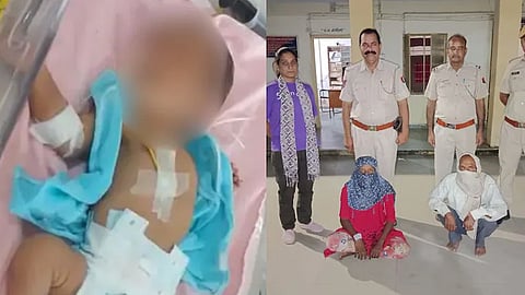 baby abandoned lip sealed glue, mother and grand father arrested