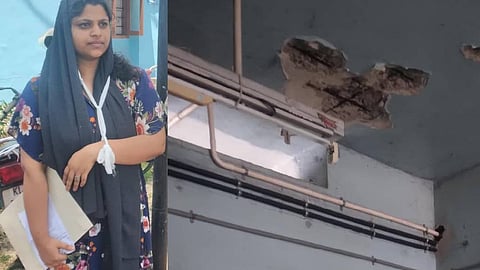 Concrete slab on hospital building falls off; woman injured