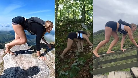 Influencer walking on legs and hands