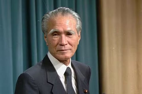Japanese Prime Minister Tomiichi Murayama stands before reporters prior to his statement of war remorse at the prime minister's official residence in Tokyo, Aug. 15, 1995.