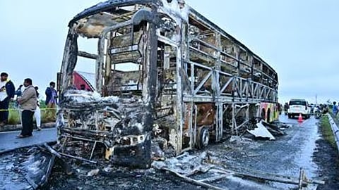 several dead as volvo bus catches fire in andhra pradesh