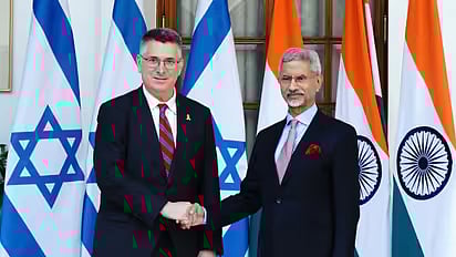 External Affairs Minister S Jaishankar with Israel's Foreign Affairs Minister Gideon Saar during a meeting in New Delhi on Tuesday.