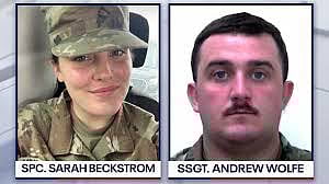 National Guardsman Sarah Backstrom, who was shot and killed by an Afghan national, and Andrew Wolff, who is being treated for serious injuries