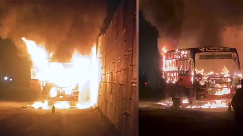 ksrtc bus fire accident mysore