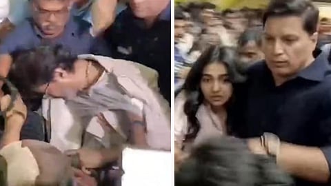 actor vijay falls amidst crowd at chennai airport