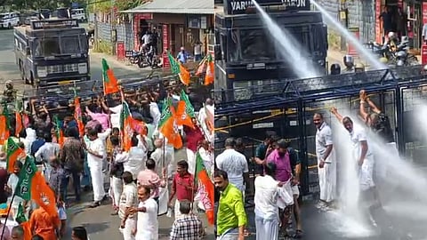 bjp workers protest at minister v.n. vasavan office in sabarimala gold theft case
