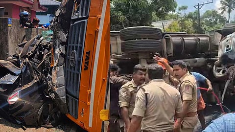 Tipper lorry loses control and hits car and bike; 2 students die in tragic accident