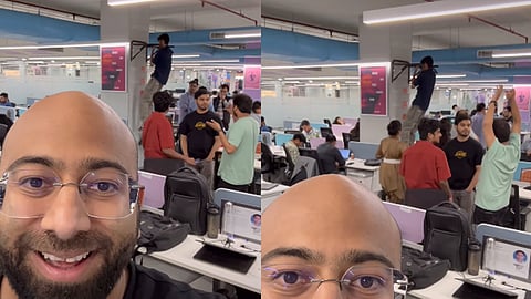 intern does pull-ups at work, video shared by ceo