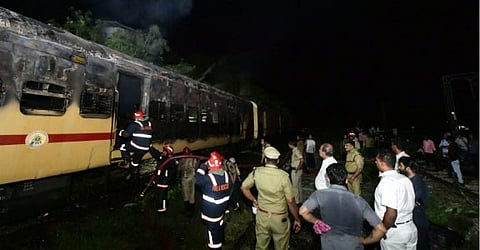 Coach of halted train catches fire in Kerala 