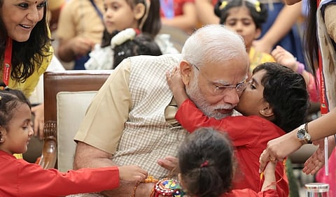 PM Modi celebrates Raksha Bandhan with school children in Delhi