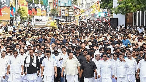 TN  CM MK Stalin leads peace march in memory of  late M Karunanidhi