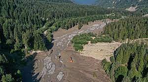 A landslide hit a resort area in the mountains of the country of Georgia, killing at least seven people and leaving more than 30 missing, officials and news reports said Friday.