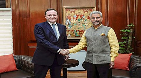 United Kingdom's Security Minister, Tom Tugendhat with EAM S Jaishankar