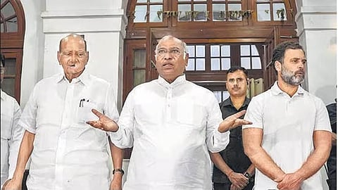 NCP chief Sharad Pawar meets Congress president Mallikarjun Kharge and Rahul Gandhi