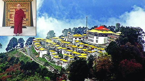 Tawang, Arunachel Pradesh. Abbot Shedling Tulku Thupten Tendar Rinpoche in the inset.