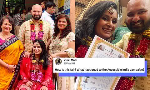 A disabled woman forced to go up to 2nd floor for marriage registration