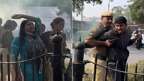The detainees who carry yellow smoke cans outside parliament