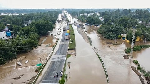 A flood-hit area following heavy rainfall in the aftermath of Cyclone Fengal, in Villupuram district, Tamil Nadu, Monday, Dec. 2, 2024.