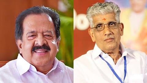 Congress leader Ramesh Chennithala and NSS General Secretary G Sukumaran Nair