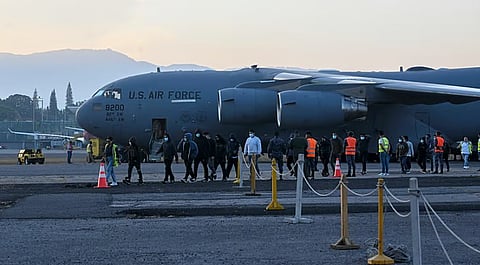 The U.S. military plane carrying deported Indian migrants.