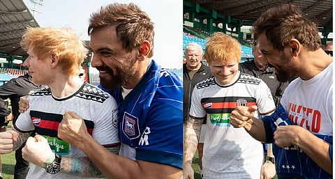 British musician Ed Sheeran  with actor John Abraham 