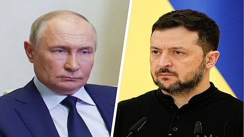 Russian President Vladimir Putin  (L) and Ukrainian President Volodymyr Zelenskyy (R)