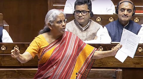 Union Finance Minister Nirmala Sitharaman speaks in the Rajya Sabha.